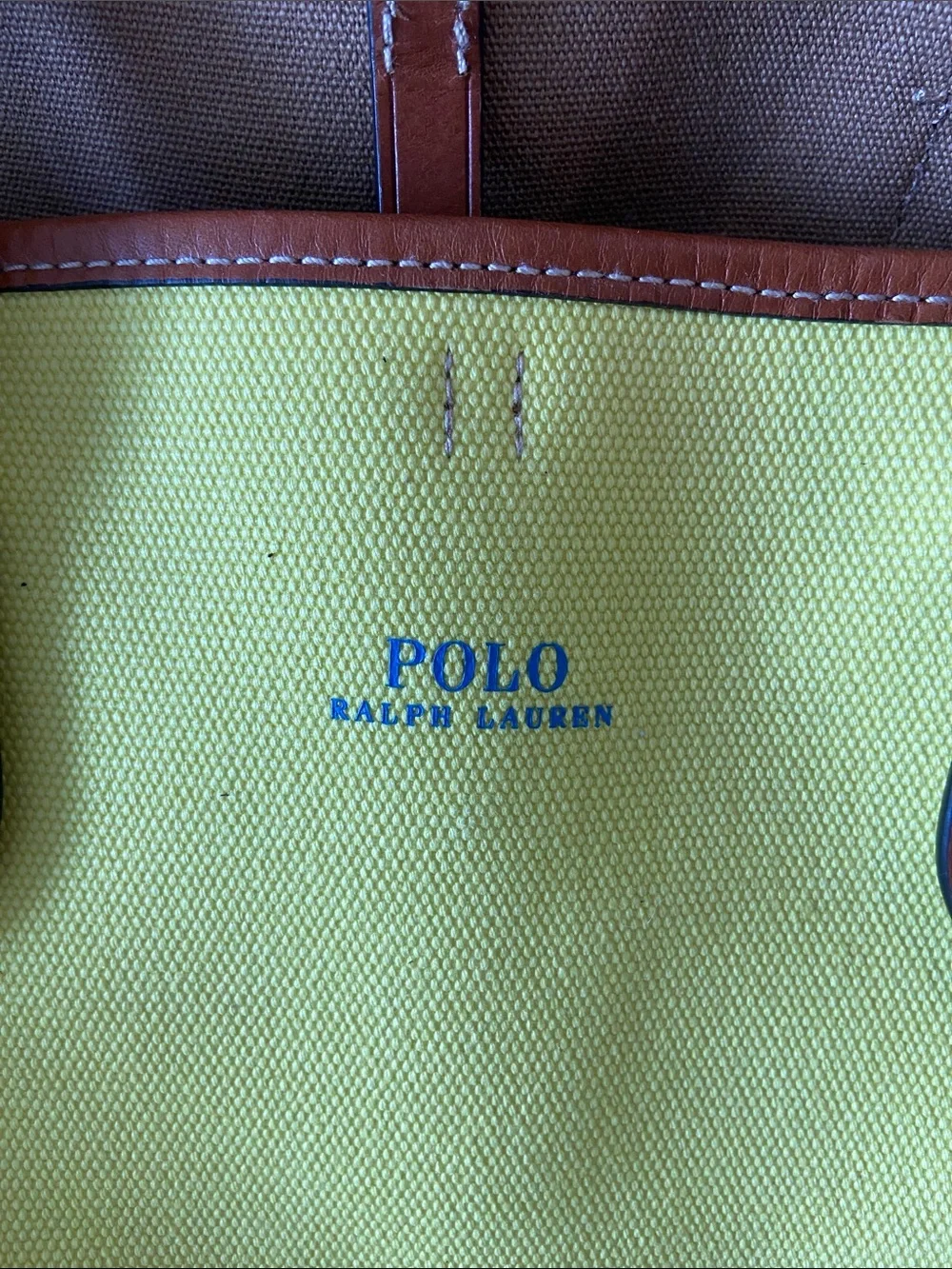Polo by Ralph Lauren Yellow Canvas Tote with Brown Leather Handles